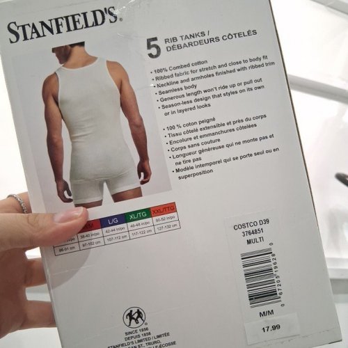 4PK MEN'S STANFIELD RIBBED TANK TOP - MEDIUM - WHITE (STYLE: 3764851) image 3