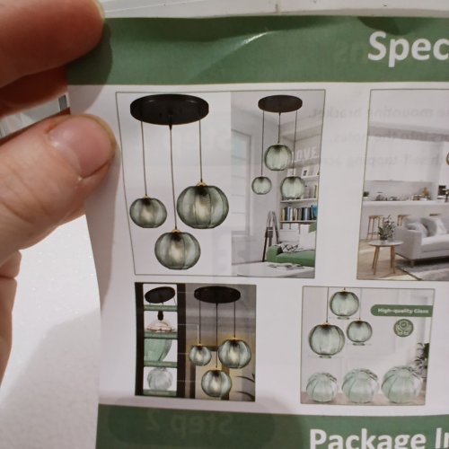 GWY MID CENTURY MODERN CHANDELIER WITH 3 RIBBED BLOWN GLASS GLOBE SHADES - GREEN image 7
