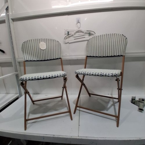2PK THRESHOLD FRENCH CAFE OUTDOOR FOLDING PATIO CHAIR - BROWN/BLUE/WHITE image 2