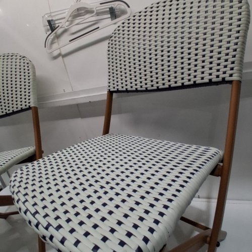 2PK THRESHOLD FRENCH CAFE OUTDOOR FOLDING PATIO CHAIR - BROWN/BLUE/WHITE image 3