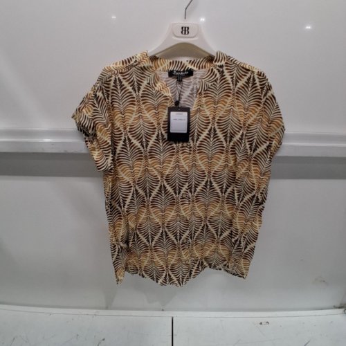 WOMEN'S BARILOCHE PATTERNED BUTTON-UP BLOUSE - SMALL / MEDIUM - 38 - BROWN / BEIGE / CAMEL (STYLE : DANKA) image 2