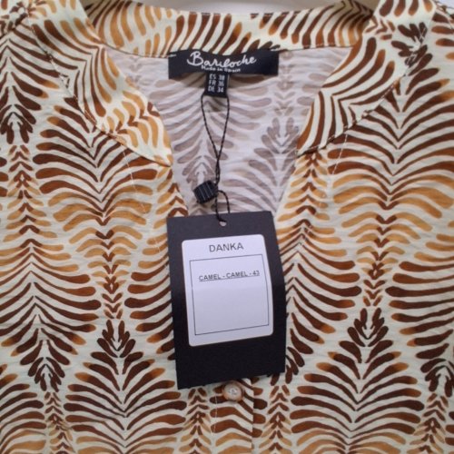 WOMEN'S BARILOCHE PATTERNED BUTTON-UP BLOUSE - SMALL / MEDIUM - 38 - BROWN / BEIGE / CAMEL (STYLE : DANKA) image 5