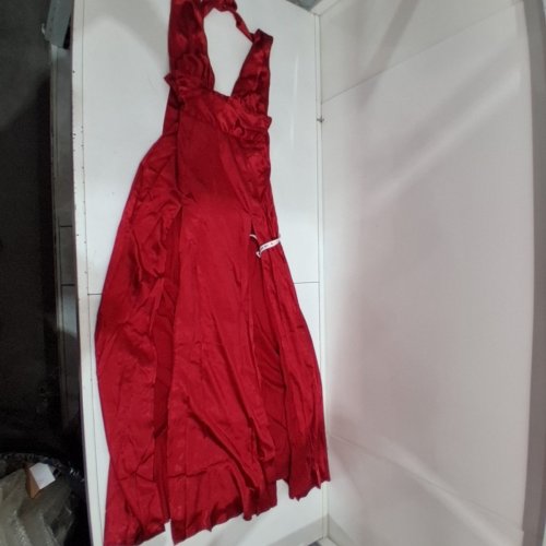 WOMEN'S LUCY IN THE SKY SATIN HALTER MAXI DRESS WITH DOUBLE SLITS - MEDIUM - RED image 2