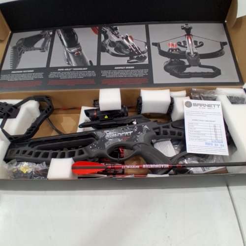 BARNETT WILDCAT CRX LIGHTWEIGHT TATICAL RECURVE CROSSBOW WITH RED/GREEN 3 DOT SCOPE, QUICK DETACH QUIVER & 2 HEADHUNTER BOLTS - 280 FPS - 66LBS - BLACK/RED (MODEL: BAR78232) image 2
