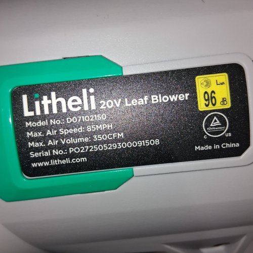 LITHELI 20V CORDLESS LEAF BLOWER BATTERY POWERED FOR CLEANING LEAVES-GREEN (MODEL:D07102150) image 5