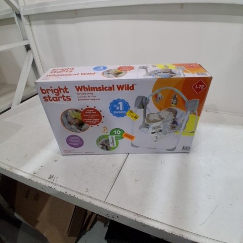 BRIGHT STARTS WHIMSICAL WILD PORTABLE COMPACT AUTOMATIC SWING WITH 10 MELODIES AND ADJUSTABLE HARNESS - MAX 20LBS - WHITE SAFARI ANIMALS (MODEL: 11803-MEES) image 4
