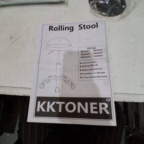 KKTONER PU LEATHER ADJUSTABLE ROUND ROLLING STOOL - 18.1" - 24.4" - WHITE (MODEL: WBS0601) image 3