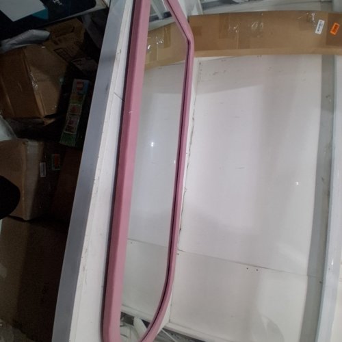 NEUWEABY FULL LENGTH ARCHED FLOOR MIRROR WITH STAND AND PLANEL WRAPPED FRAME - 56" X 20" - PINK image 3