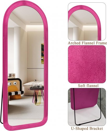 NEUWEABY FULL LENGTH ARCHED FLOOR MIRROR WITH STAND AND PLANEL WRAPPED FRAME - 56" X 20" - PINK image 2