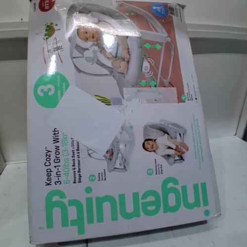 INGENUITY 3-IN-1 KEEP COZY GROW WITH ME VIBRATING BABY BOUNCER, ROCKER & CHAIR - 40LBS CAPACITY - WEAVER THEME GREY/WHITE/GREEN (MODEL: ‎12428) image 4