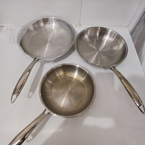 3PC MEYER ACCOLADE INDUCTION OVEN SAFE NO DRIP PROFESSIONAL COOKWARE PAN SET - 8" / 9.5" / 11" - STAINLESS STEEL image 2