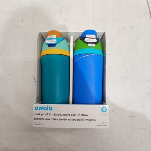 2PK OWALA FREESIP STAINLESS STEEL WATER BOTTLES WITH STRAWS - 16 OZ - ORANGE/BLUE/GREEN (MODEL: 2856617) image 2