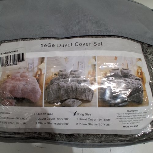 XEGE SHAGGY DUVET COVER SET - KING, DUVET COVER 104" X 90", 2 PILLOW SHAMS 20" X 36" - GRAY image 3