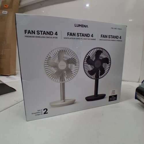 2PC LUMENA FAN STAND 4 CORDLESS DESK FANS - 4 SPEEDS, OSCILLATION - WHITE & NAVY BLUE (MODEL: 1796327) image 4