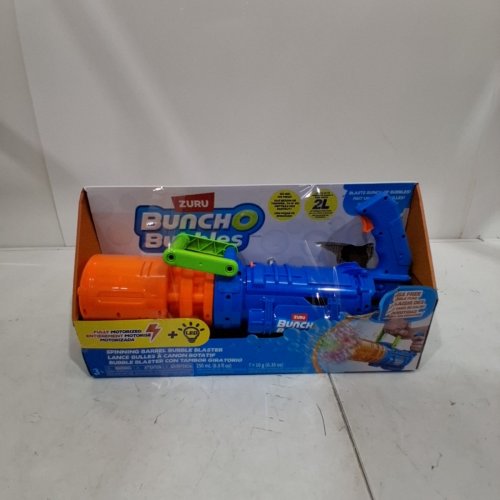 KIDS ZURU BUNCH O BUBBLES SPINNING BARREL BUBBLE BLASTER WITH RECHARGEABLE BATTERY - 30,000 BUBBLES PER MINUTE - BLUE/ORANGE (MODEL: 1851658) image 5