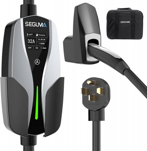 SEGUMA PORTABLE ELECTRIC VEHICLE EV CHARGER FOR TESLA - LEVEL 2 - 240 V -32A MAX - 7.68KW MAX - 25FT - NEMA 14-50 PLUG - BLACK (MODEL: EV-ACS3202T) image 2