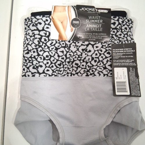 2PK WOMEN'S JOCKEY WAIST SLIMMER BRIEF UNDERWEAR - SMALL - GREY AND BLACK LEOPARD PRINT image 2