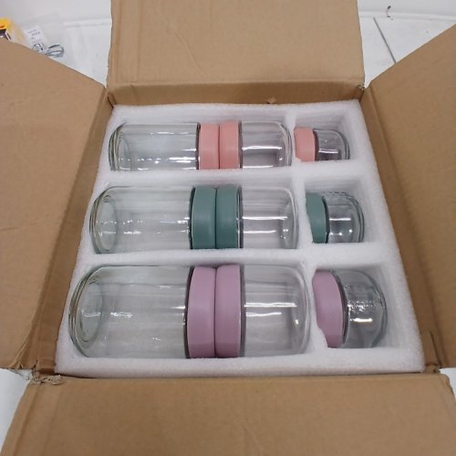 9PK HONGQU GLASS OVERNIGHT OAT JARS - 4OZ, 10OZ, 16OZ - PINK/GREEN/MAUVE image 2