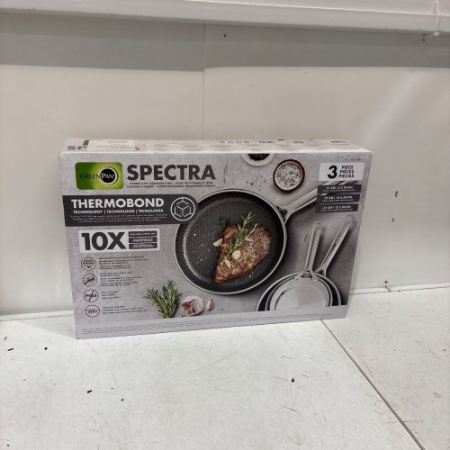 3PC GREENPAN SPECTRA HYBRID CERAMIC NON-STICK SKILLET SET - 8" | 10" | 12" - GREY - (MODEL: 1901845) image 5