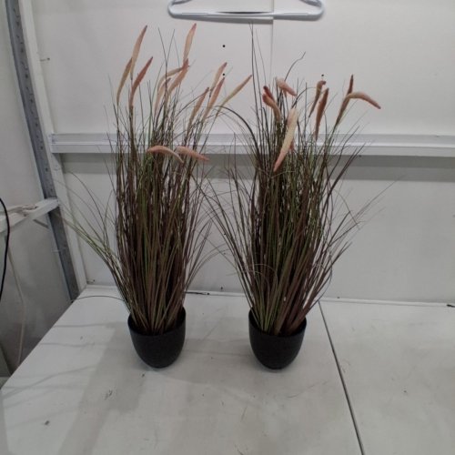 2PK KOL ARTIFICIAL CATTAIL REED GRASS WITH POT - 3FT - GREEN/WHITE (MODEL: D463B01) image 2