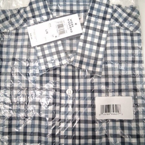 MEN'S WORK TO WEEKEND BY HAGGAR SHORT SLEEVE PLAID BUTTON-FRONT SHIRT - LARGE - BLUE/WHITE (STYLE: HW00818) image 2