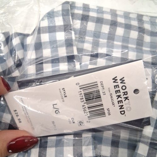 MEN'S WORK TO WEEKEND BY HAGGAR SHORT SLEEVE PLAID BUTTON-FRONT SHIRT - LARGE - BLUE/WHITE (STYLE: HW00818) image 3