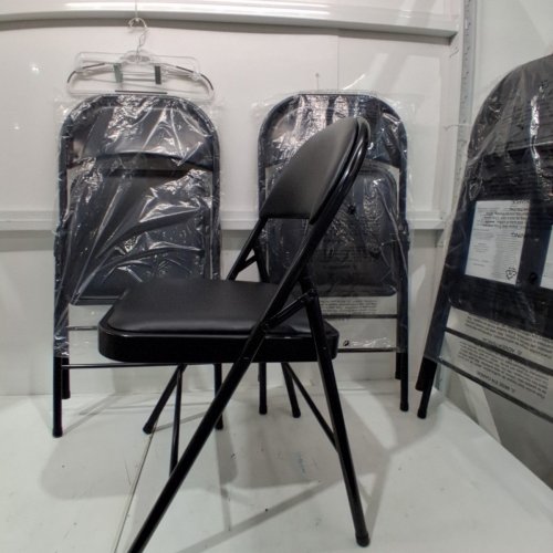 4PK AMAZON BASICS COMFORTABLE VINYL PADDED STEEL FOLDING CHAIRS - 30.2" X 18.3" X 17.9" - 300LBS MAX - BLACK (MODEL: AMZ-30FC02S4-BK) image 3