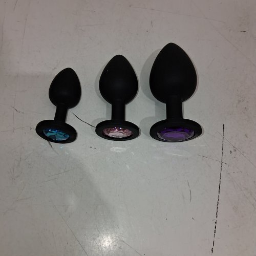 3PC ADULT ANAL TRAINING SILICONE BUTT PLUGS - BLACK / ASSORTED COLOURS image 2