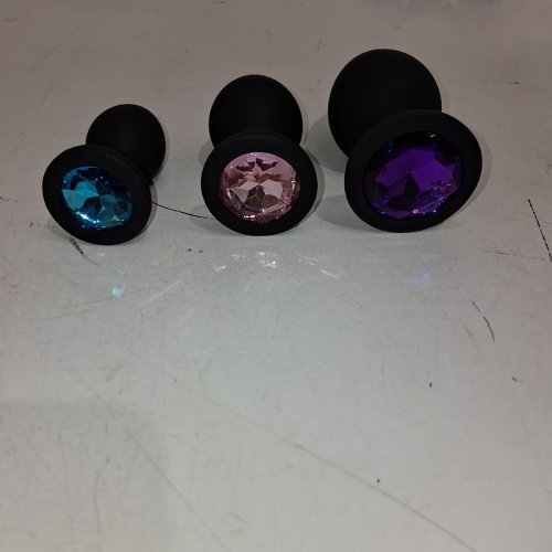 3PC ADULT ANAL TRAINING SILICONE BUTT PLUGS - BLACK / ASSORTED COLOURS image 3