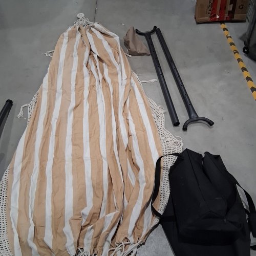 AMAZON BASICS FABRIC DOUBLE HAMMOCK WITH STEEL STAND AND CARRYING CASE - 9FT - BEIGE STRIPE WITH LACE image 4