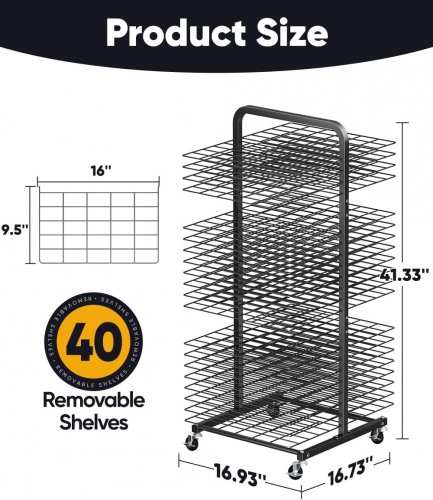 MOCOMAX ART DRYING RACK FOR PAINTING WITH 40 REMOVABLE SHELVES - 41.33" X 16.73" - BLACK (MODEL: MCM-DR-B-40) image 2