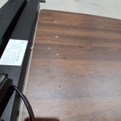 FEZIBO ELECTRIC STANDING DESK WITH MEMORY PRESETS, ANTI-COLLISION TECHNOLOGY, SOLID STEEL FRAME, CABLE MANAGEMENT TRAY, HOOKS, AND HEIGHT ADJUSTABLE - 55" X 26.5" - DARK WALNUT (MODEL: S35) image 5