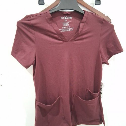 WOMEN'S FLEX SCRUBS V-NECK SCRUB TOP - SMALL - BURGUNDY image 2