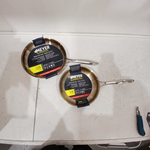 2PC MEYER SUPERSTEEL TRI-PLY CLAD STAINLESS STEEL FRYING PANS - 9" \ 11" image 2