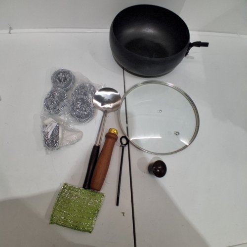 WOK STIR FRY PAN WITH ACCESSORIES - 10" - BLACK image 2