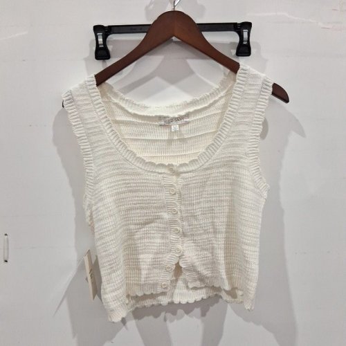 WOMEN'S WILD SKYE CROCHET BUTTON-FRONT TANK TOP - LARGE - CREAM image 2