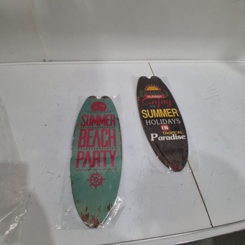 2PC WOODEN SURFBOARD WALL ART - 18" - TEAL/BROWN image 2