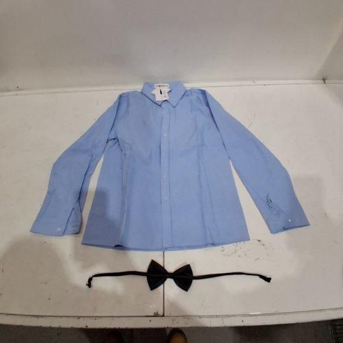 boys LONG SLEEVE FORMAL BUTTON DOWN WITH BOW TIE - 150 - BLUE image 2