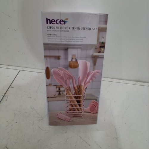 32PC HECEF SILICONE KITCHEN UTENSIL SET WITH STAINLESS STEEL HOLDER - KHAKI image 4
