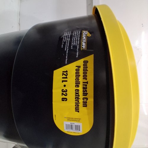RAMTUFF OUTDOOR TRASH CAN - 32 GAL - BLACK AND YELLOW (ITEM: WR33901) image 2