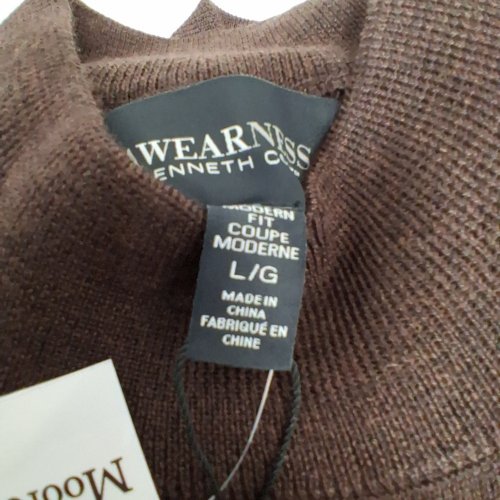 KENNETH COLE RIBBED MOCK NECK SWEATER - LARGE - BROWN image 2
