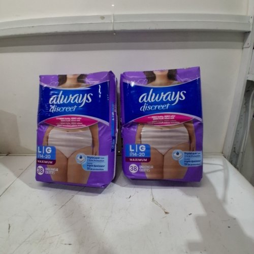 2 (38PK) ALWAYS DISCREET ADULT INCONTINENCE UNDERWEAR- SIZE LARGE - PURPLE image 2