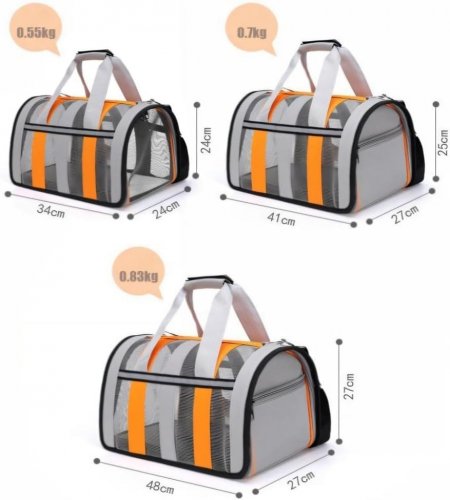 PORTABLE DOG BAG CARRIER - MESH - ORANGE GREY image 2