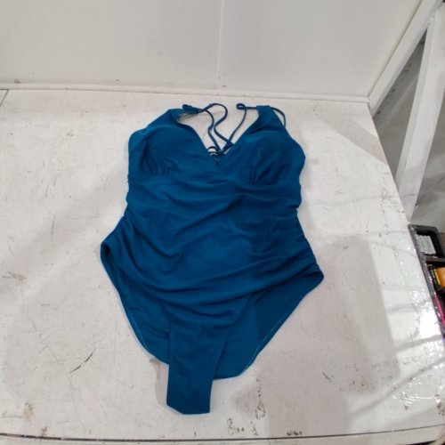 WOMEN'S RUCHED ONE-PIECE SWIMSUIT - XXL - TEAL BLUE image 2