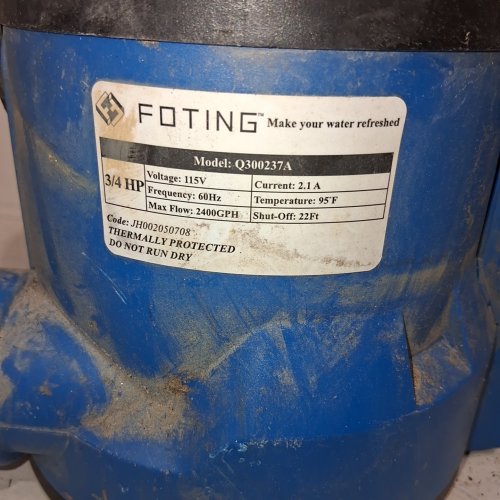 FOTING SUBMERSIBLE SUMP PUMP - 1 H/P - 2400GPH - 22FT POWER CORD - BLACK/BLUE (MODEL: Q300237A) image 3