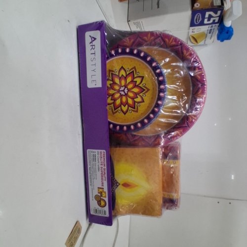 200PC ARTSTYLE DIWALI DISPOSABLE TABLEWARE SET - YELLOW AND PURPLE (ITEM: 1852970) image 3