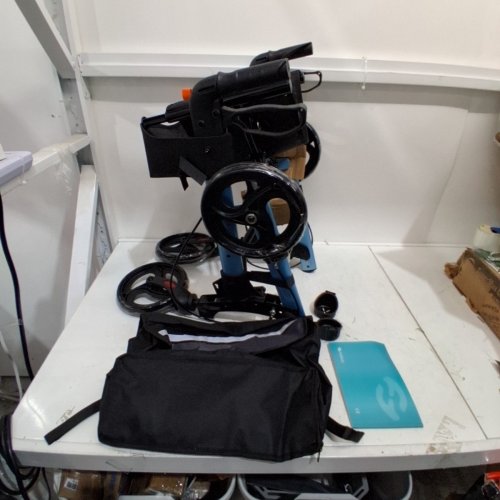 HELAVO LIGHTWEIGHT ALUMINUM ADJUSTABLE HEIGHT ROLLATOR WALKER WITH SEAT - 31.1" TO 37.4" HANDLE HEIGHT - 300LB MAX - BLACK/BLUE (MODEL: H1013) image 2