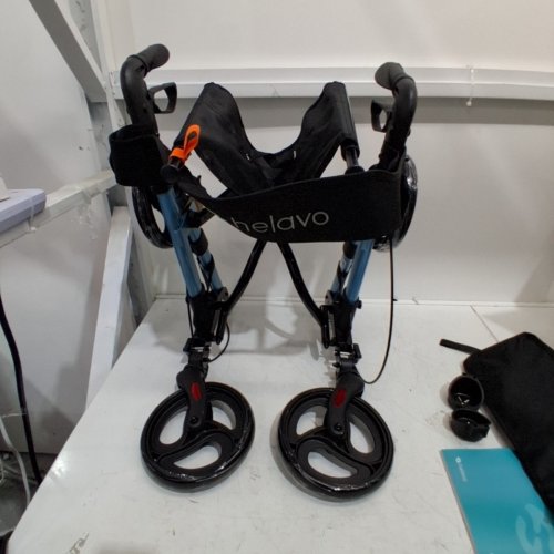 HELAVO LIGHTWEIGHT ALUMINUM ADJUSTABLE HEIGHT ROLLATOR WALKER WITH SEAT - 31.1" TO 37.4" HANDLE HEIGHT - 300LB MAX - BLACK/BLUE (MODEL: H1013) image 3