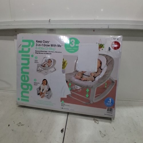 INGENUITY 3-IN-1 KEEP COZY GROW WITH ME VIBRATING BABY BOUNCER, ROCKER & CHAIR - 40LBS CAPACITY - WEAVER THEME GREY/WHITE/GREEN (MODEL: ‎12428) image 4