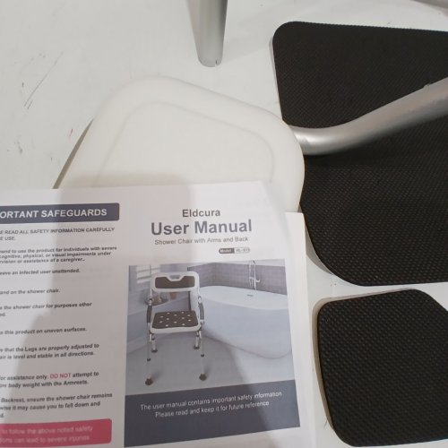 ELDCURA FOLDABLE SHOWER CHAIR WITH ARMS AND BACK - 300 LBS MAX CAPACITY - BLACK WHITE MODEL: HL-613) image 2